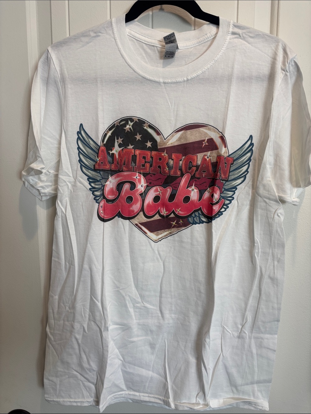 American Babe Heart Graphic Short Sleeve Tee - White